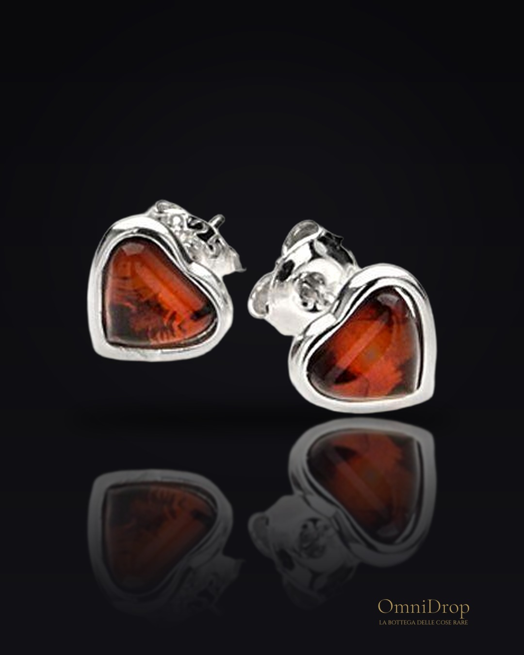 Orecchini cuore ambra cognac, per regalare l'eterna tenerezza