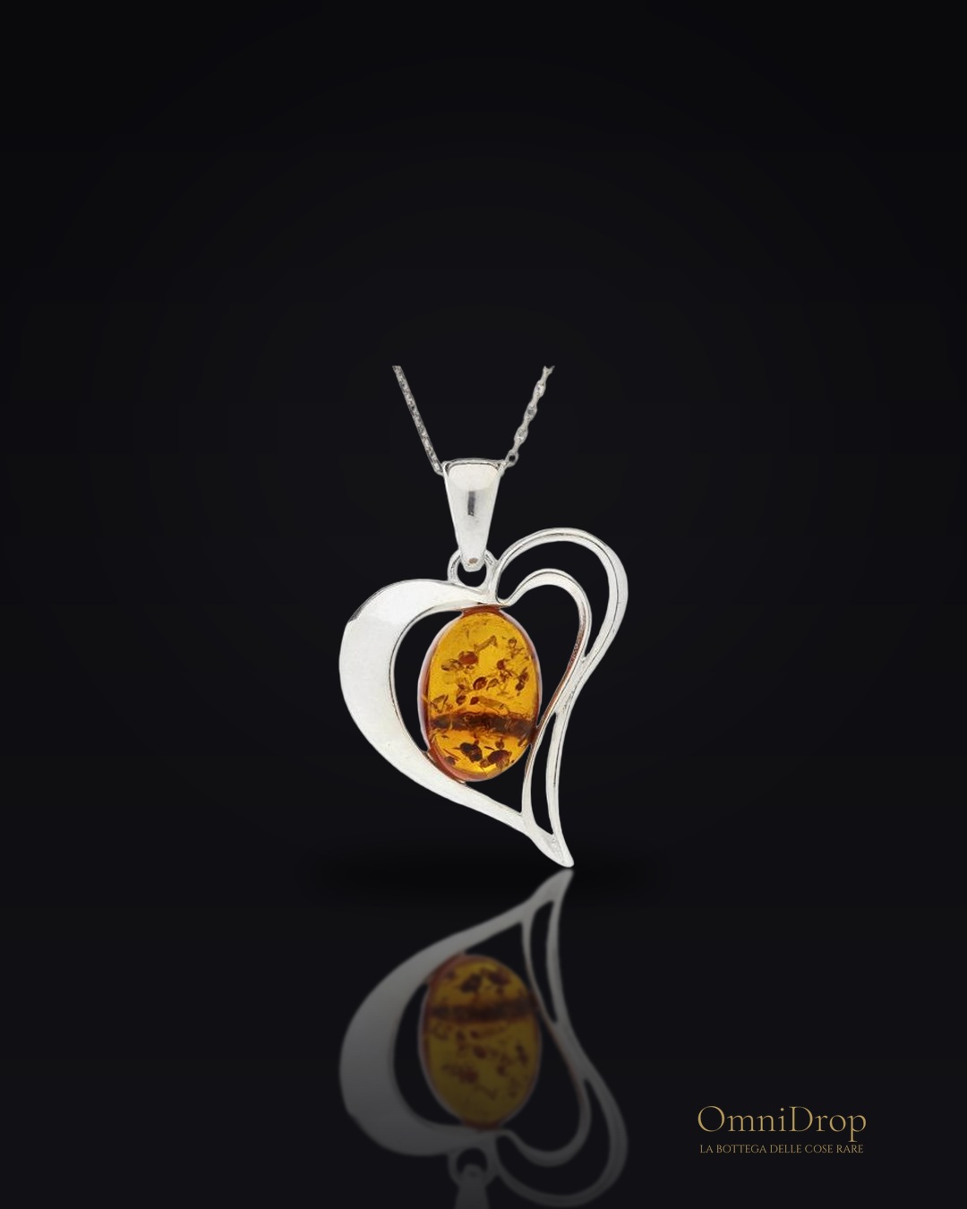 Ciondolo cuore ambra cognac, per raccontare la tua storia