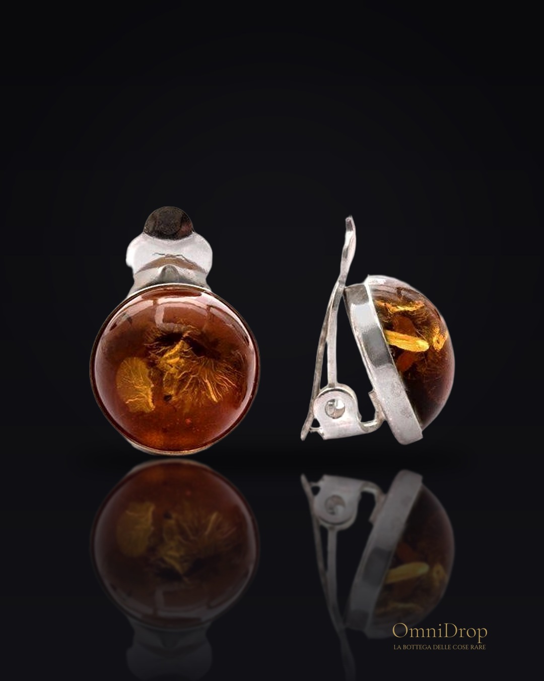 Orecchini a clip ambra cognac, per evocare ricordi dolci