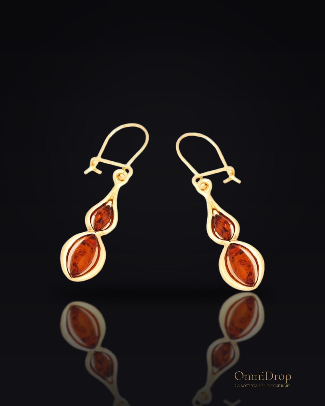Orecchini in argento 925 dorato con ambra cognac, per celebrare la tua luce