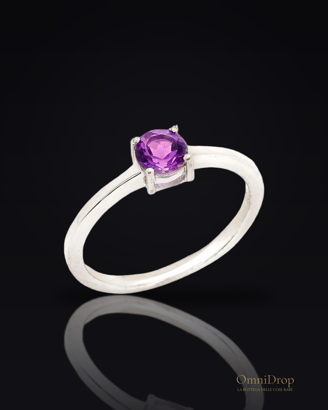 Anello tondo con ametista viola naturale, per portare l'incredibile