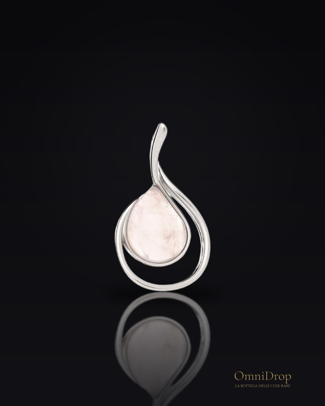 Ciondolo di quarzo rosa su argento 925 rodiato, 3 cm, per custodire il tuo amore