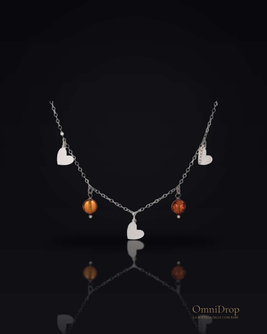 Collana in argento 925 rodiato con ambra cognac, 40 cm, per custodire il tuo splendore