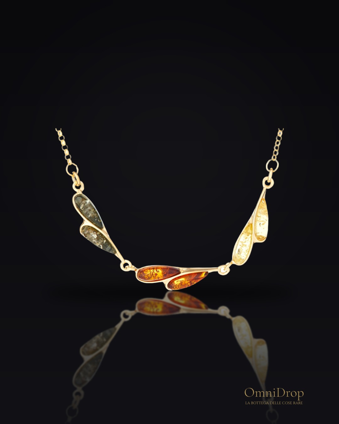 Collana in argento dorato 925 con ambra multicolore, 42 cm, per custodire la luce dei ricordi