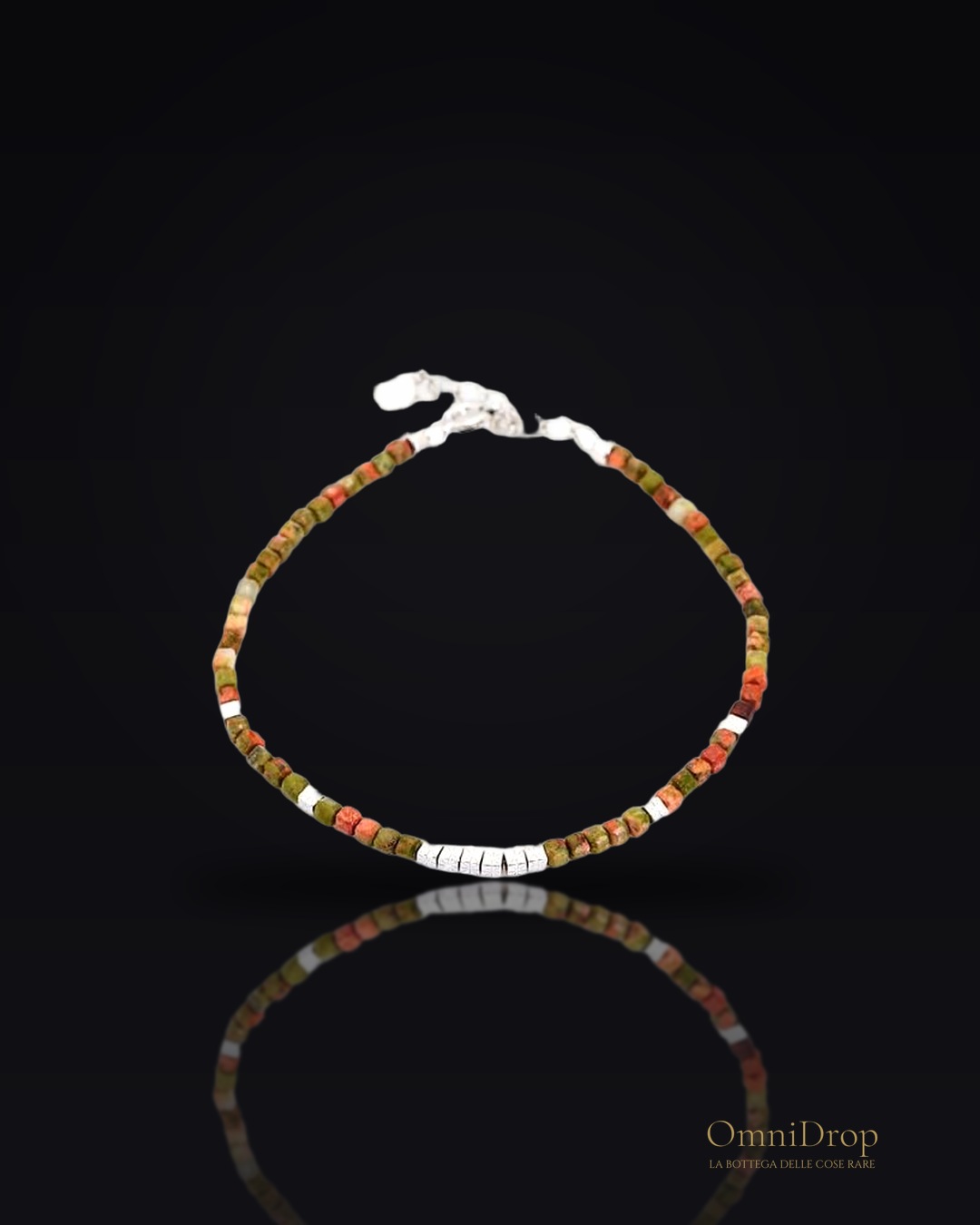 Bracciale in argento rodiato con unakite multicolore, per custodire la tua luce