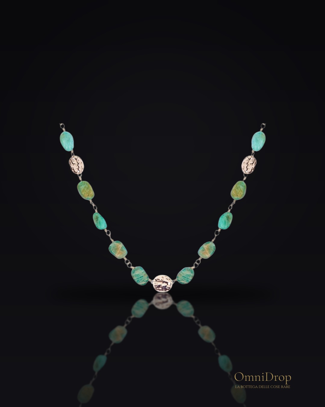 Collana amazzonite blu irregolare acciaio inossidabile, per evocare l'oceano