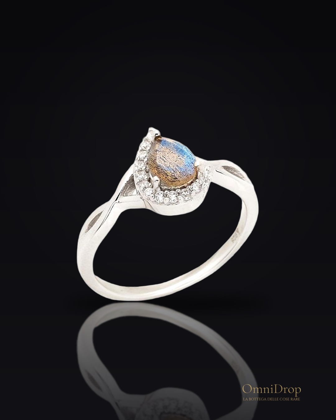Anello goccia Labradorite, Zaffiro sogni
