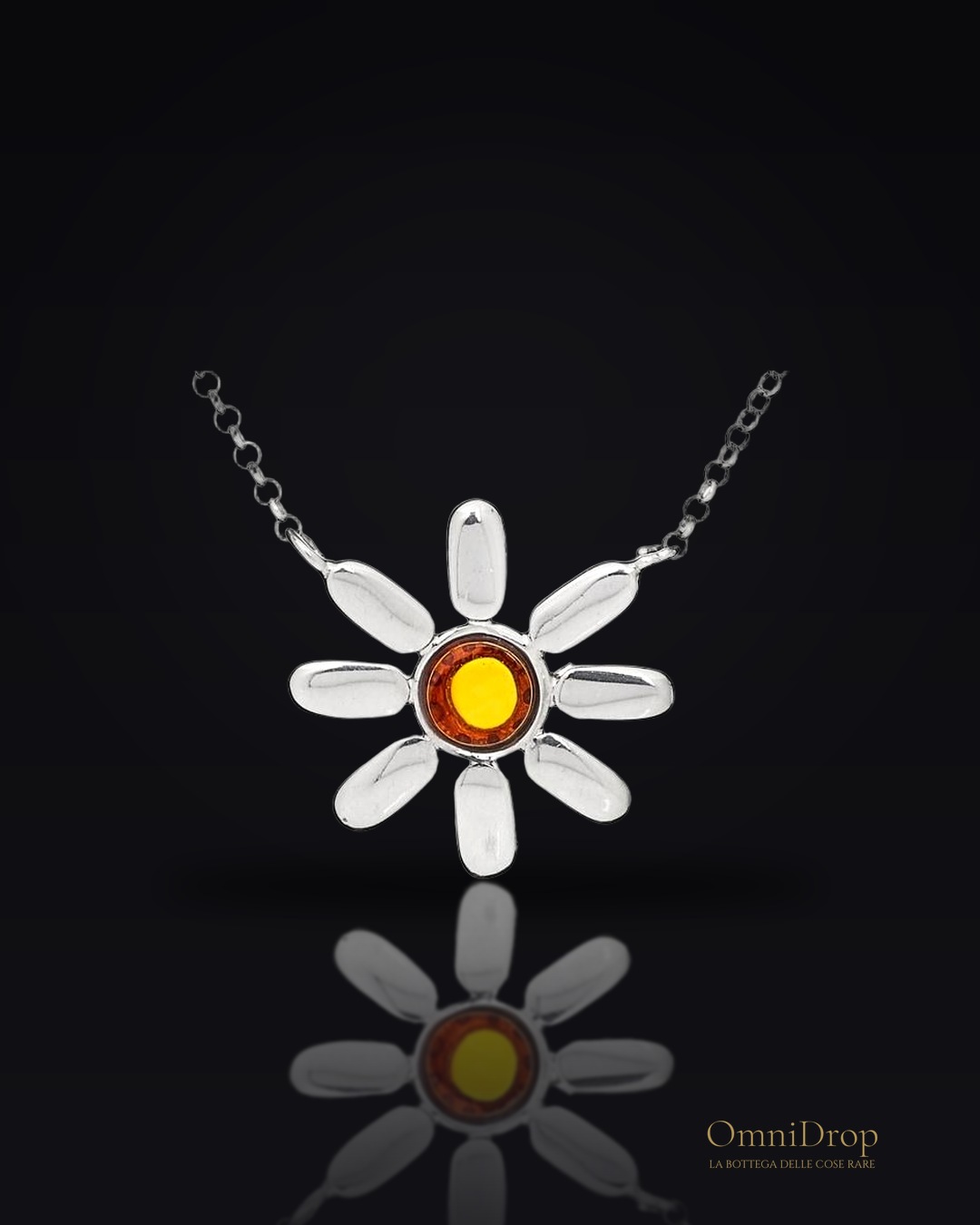Collana di fiori con ambra di cognac, per portare l'armonia