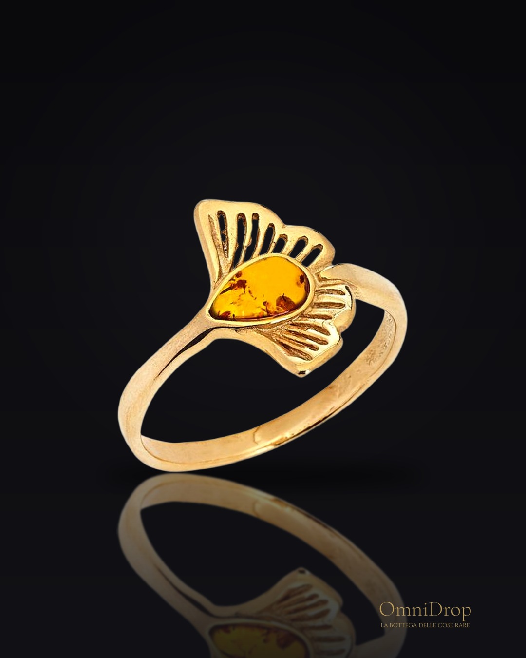Anello ginkgo con ambra, per evocare i ricordi
