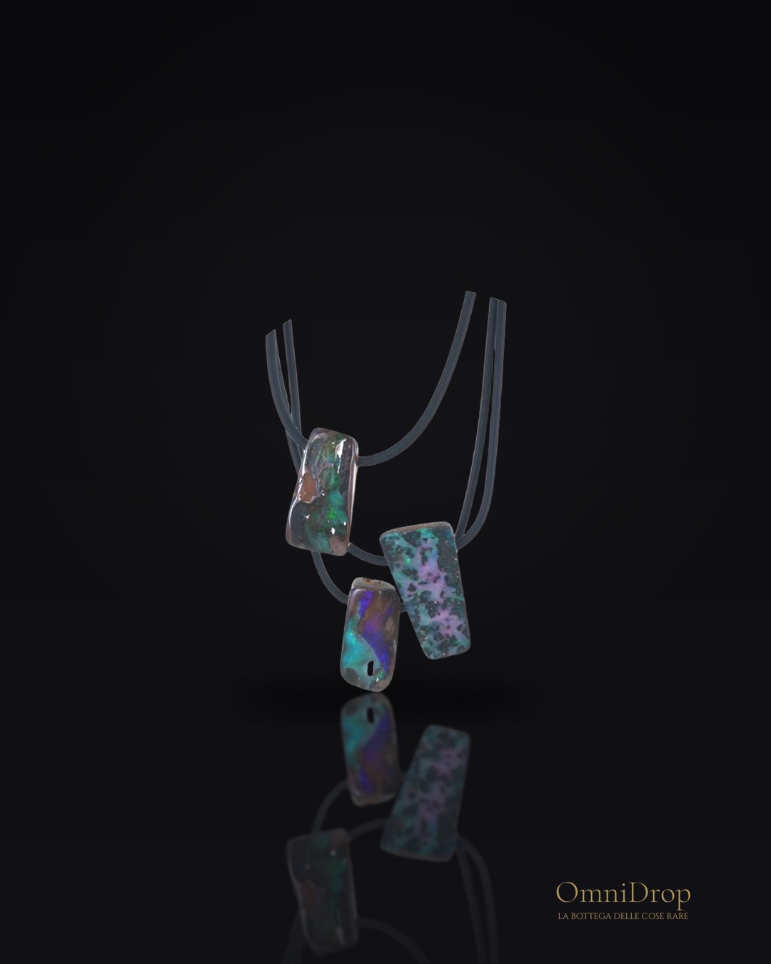 Collana in opale boulder australiano multicolore naturale, in argento 925, 50 cm