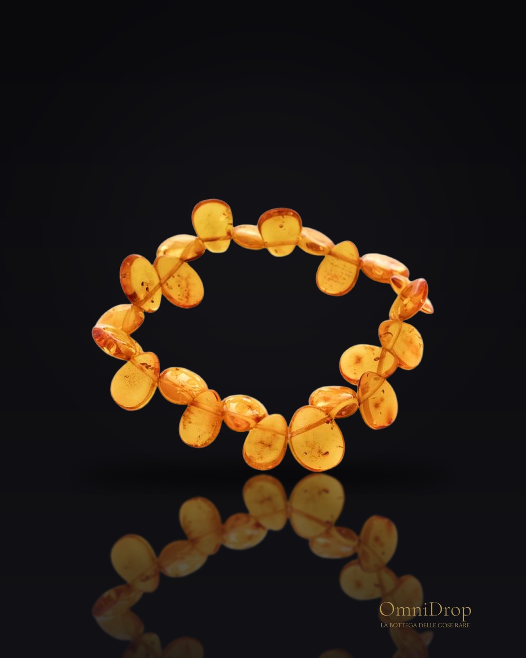 Bracciale in ambra baltica cognac goccia naturale, 22 cm