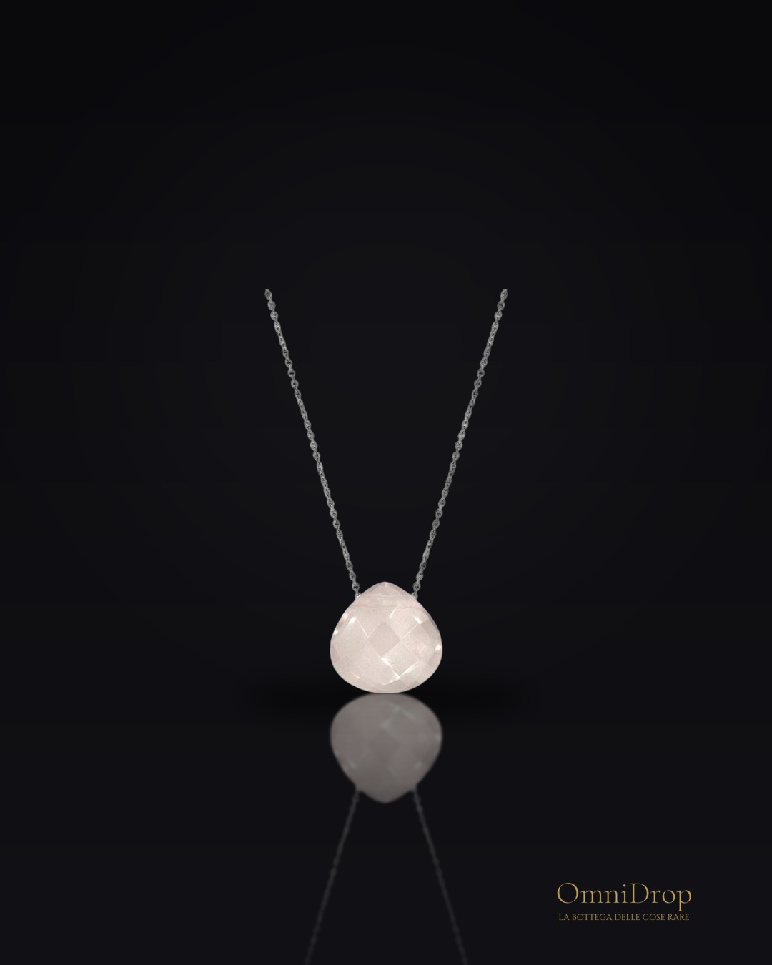 Collana cuore in quarzo rosa naturale, in argento rodiato 925, 42+3 cm