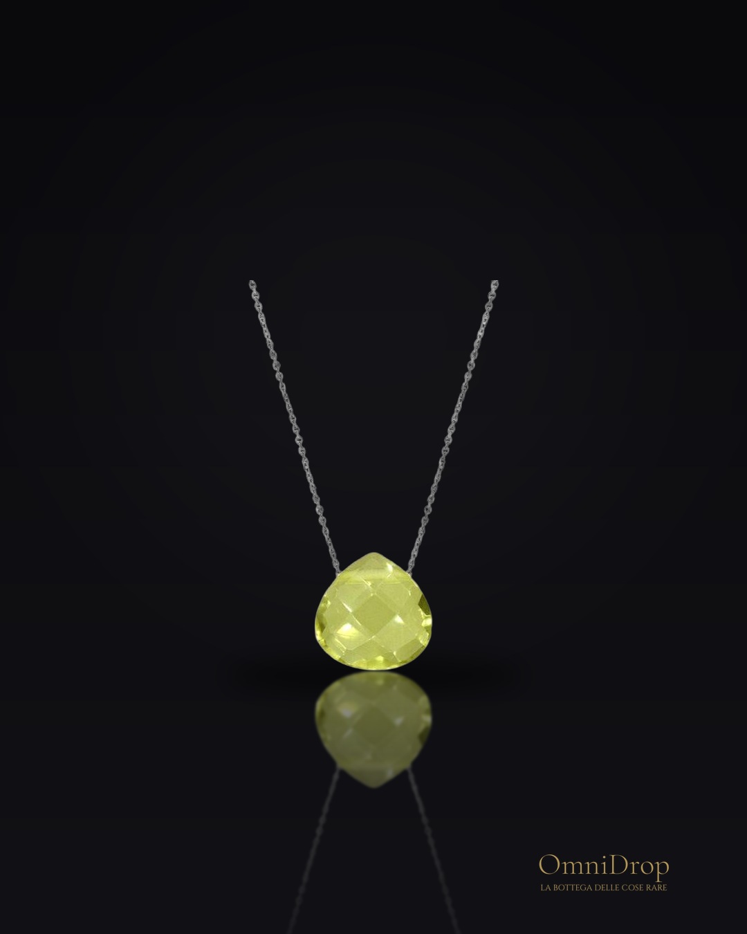 Collana cuore in quarzo giallo naturale, in argento rodiato 925, 42+3 cm