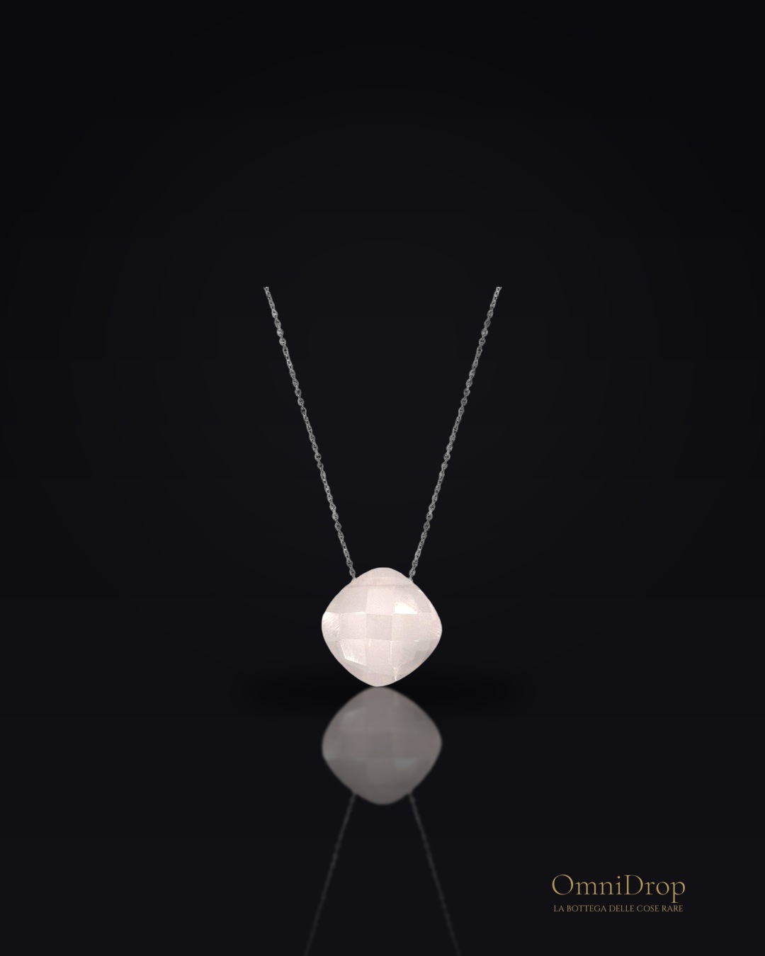 Collana in quarzo rosa cuscino naturale, in argento rodiato 925, 42+3 cm