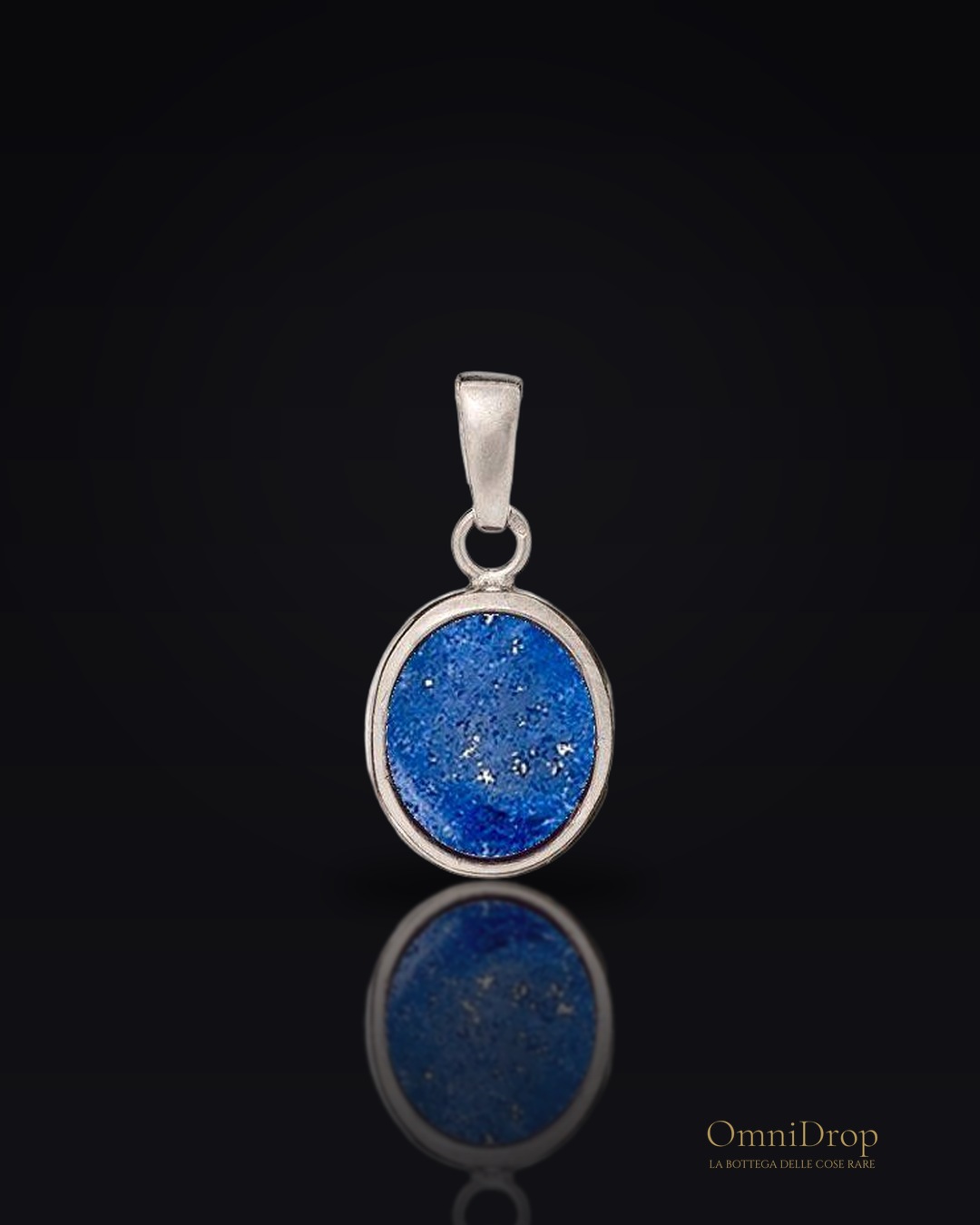 Ciondolo in lapislazzuli afghano blu ovale, argento rodiato 925, 10x12 mm