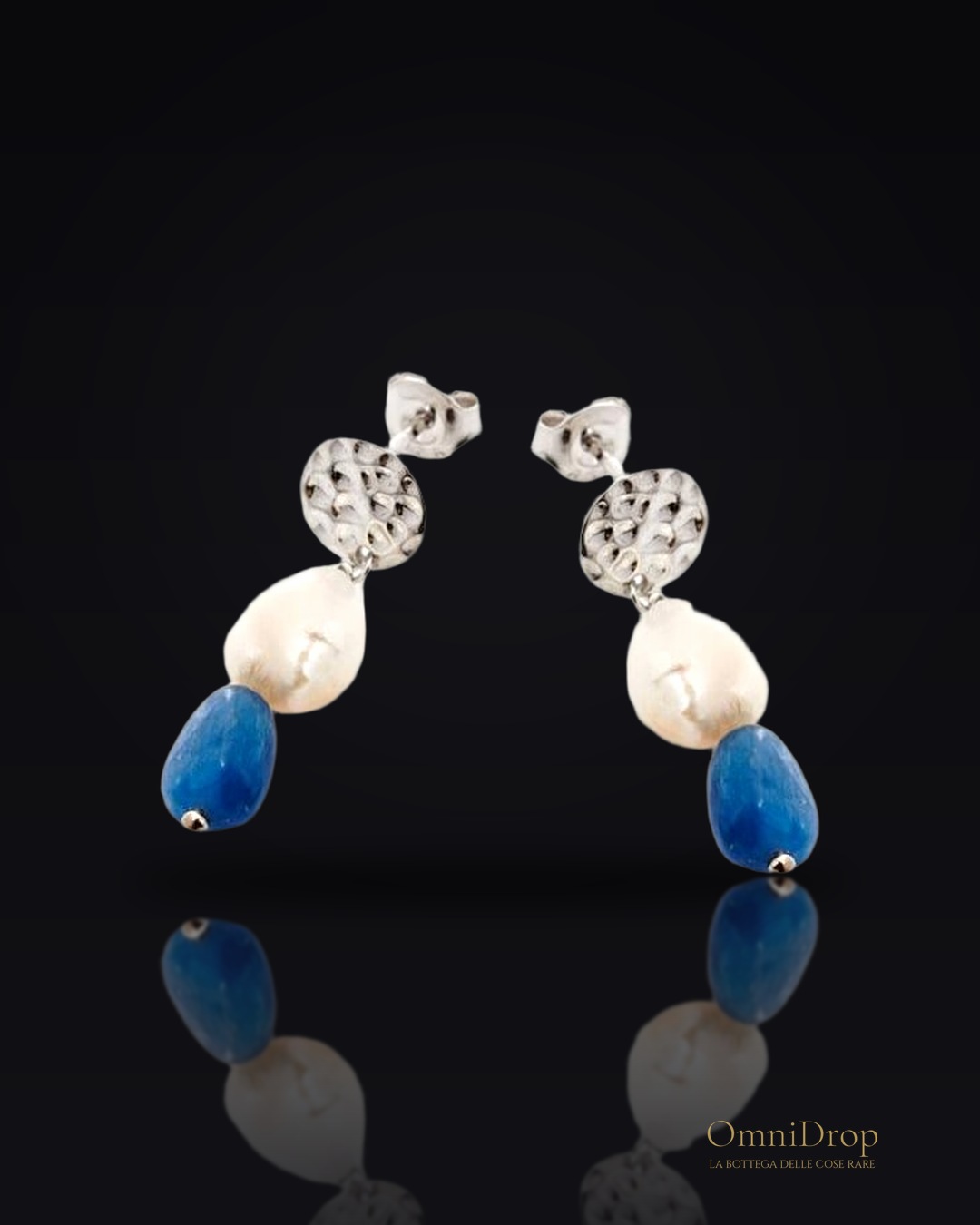 Orecchini pendenti in cianite multicolore irregolare, argento rodiato 925