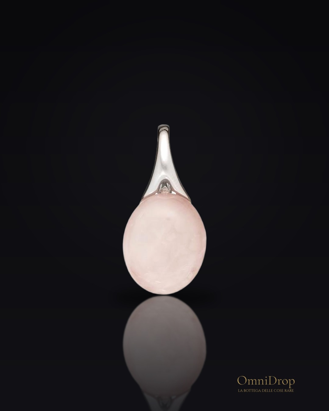 Ciondolo in quarzo rosa ovale naturale, in argento rodiato 925, 1,2x2,5 cm