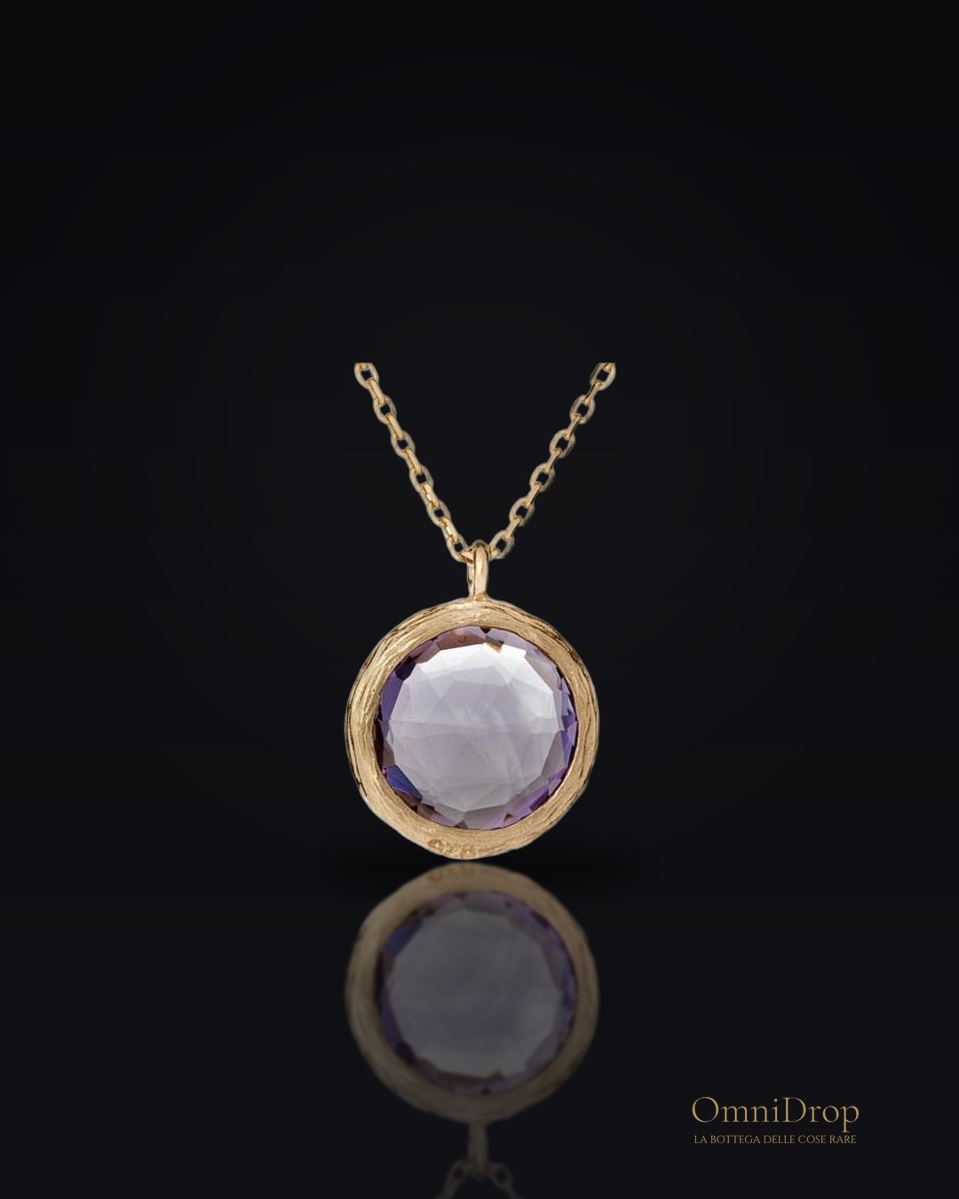 Collana in ametista viola tonda naturale, in argento dorato 925, 42+3 cm