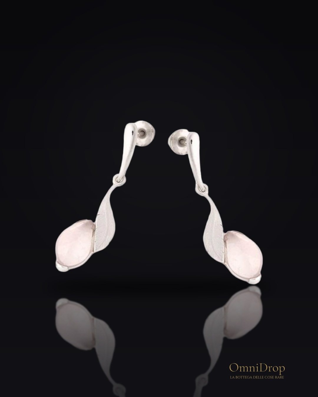 Orecchini in quarzo rosa naturale, in argento rodiato 925