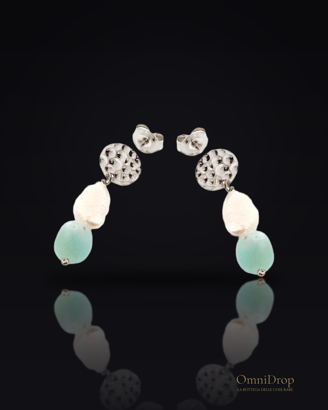 Orecchini pendenti in amazzonite blu irregolare naturale, in argento rodiato 925