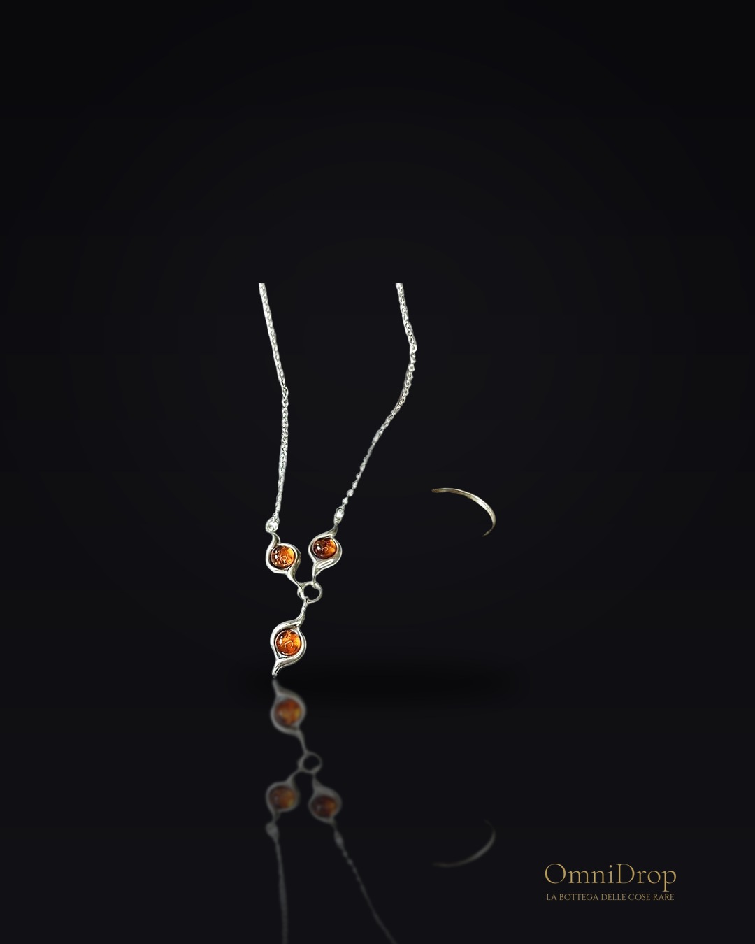Collana in ambra baltica cognac tonda naturale, in argento 925, 42+4 cm