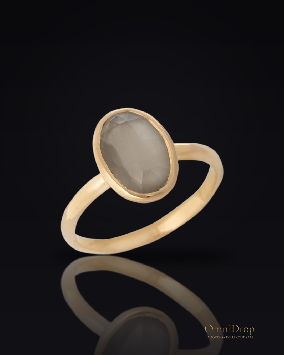 Anello in pietra di luna bianca ovale naturale, in argento dorato 925, 12x8 mm