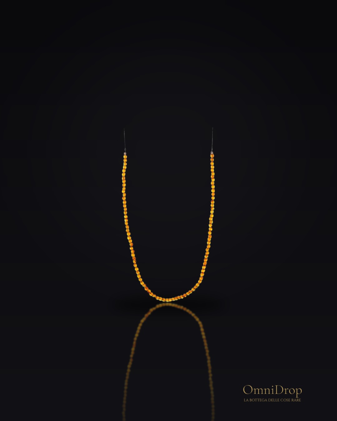 Collana in ambra baltica cognac naturale, in argento rodiato 925, 73+3 cm