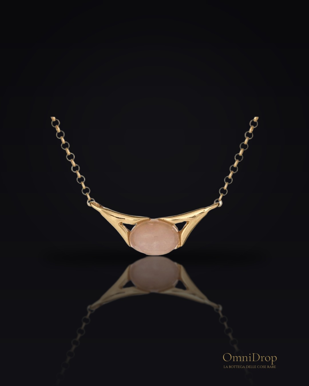 Collana in quarzo rosa ovale naturale, in argento dorato 925, 40+3 cm