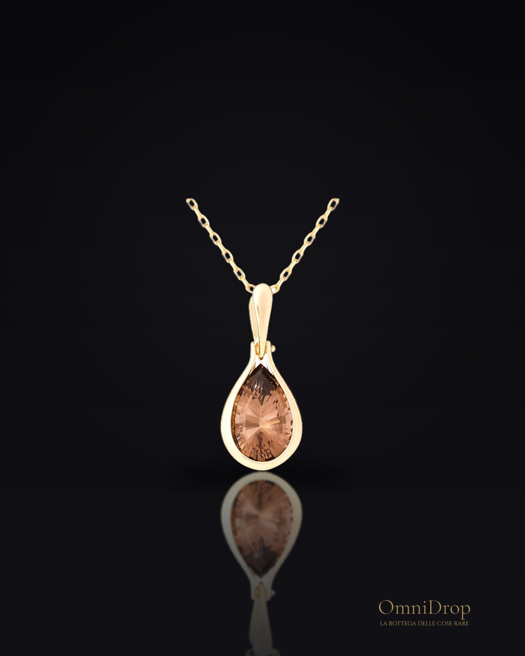 Ciondolo in quarzo fumé marrone goccia naturale, in oro 375, 7x11 mm
