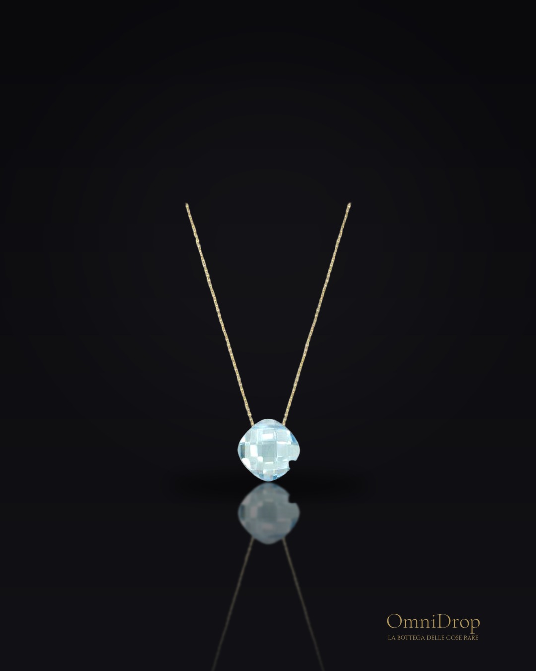 Collana con topazio blu naturale taglio cuscino, in oro 750, lunghezza 42 + 3 cm