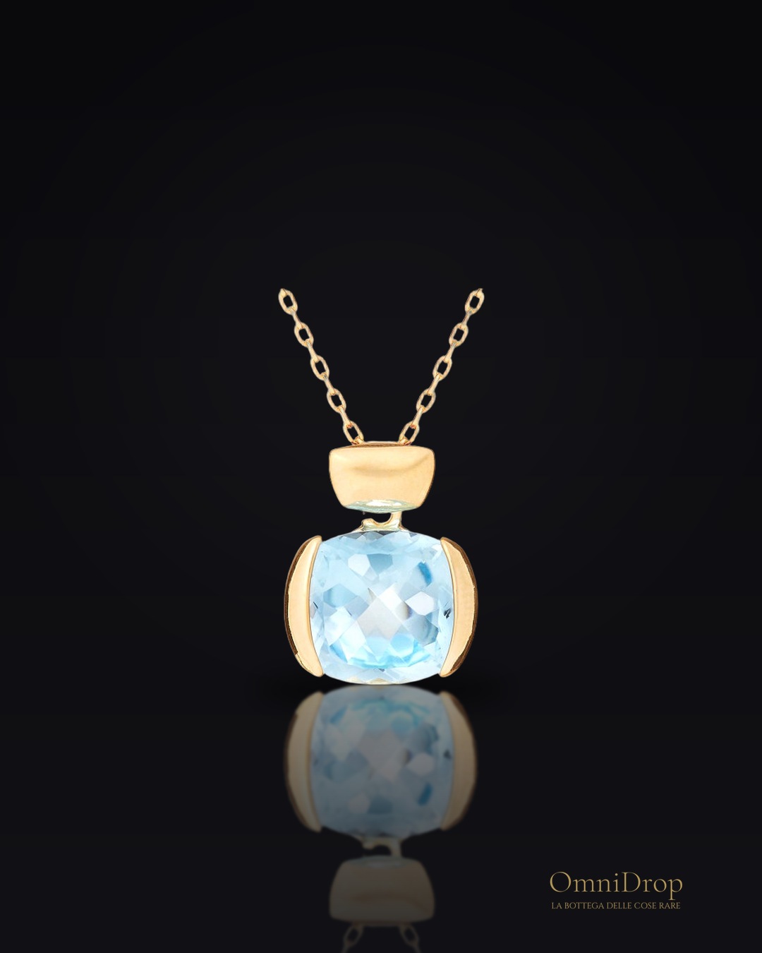 Ciondolo con topazio blu naturale, in oro 750