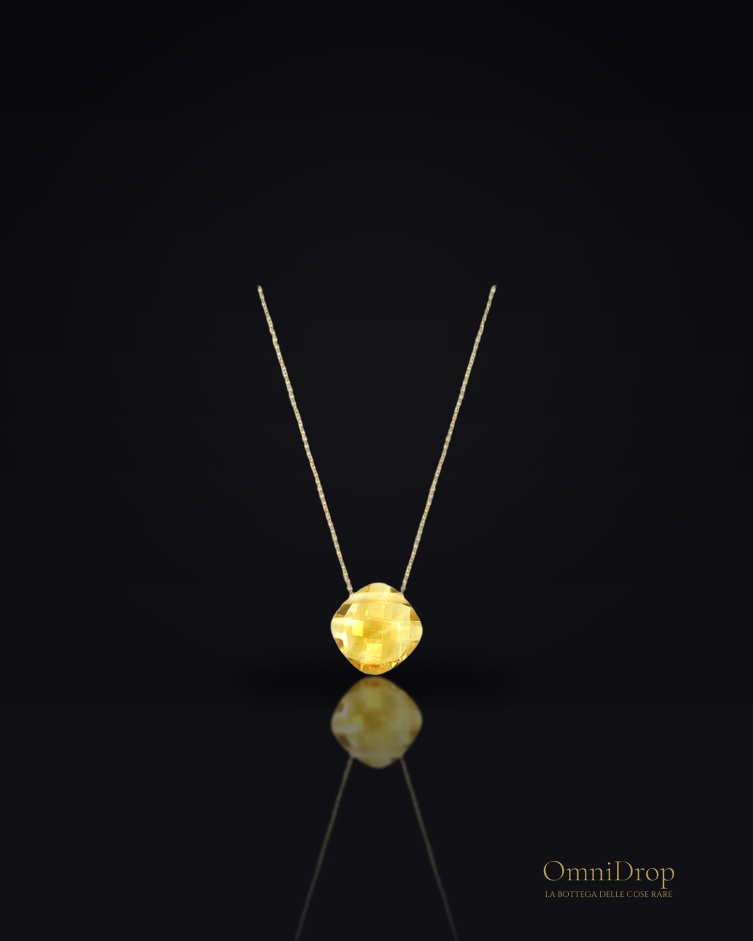 Collana con citrino giallo naturale taglio cuscino, in oro 750, lunghezza 42 + 3 cm